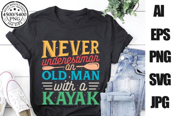 Old Man Kayaking Graphics for T-Shirt Designs